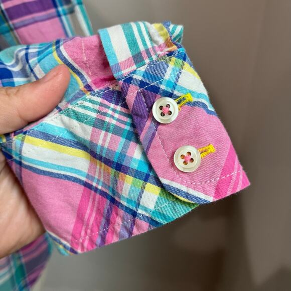 Talbots Plaid Preppy 100% Cotton Long Sleeve Button Down Blouse Sz M - Picture 7 of 8